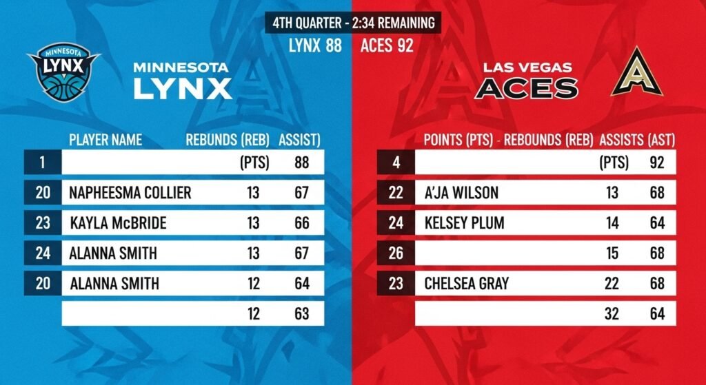 minnesota lynx vs las vegas aces match player stats