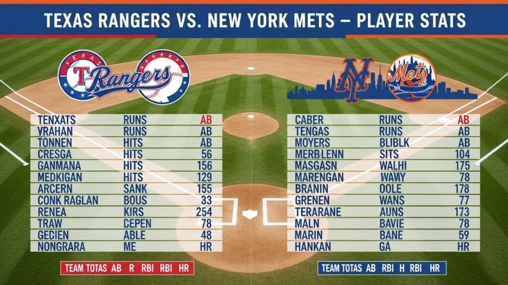 texas rangers vs mets match player stats 
