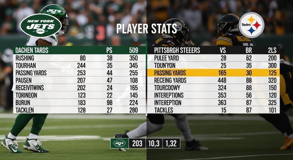 new york jets vs pittsburgh steelers match player stats