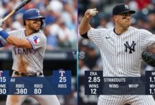 texas rangers vs new york yankees match player stats