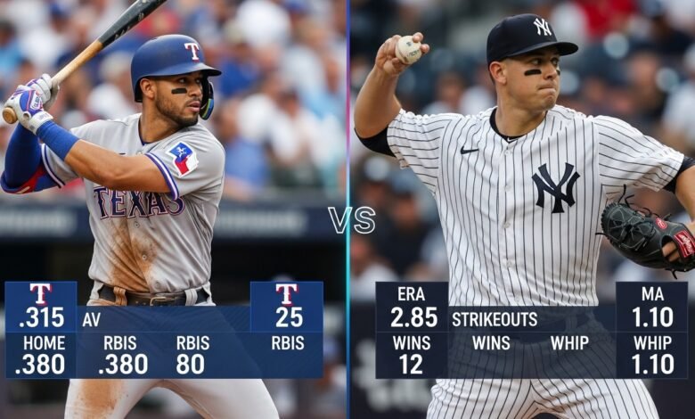 texas rangers vs new york yankees match player stats
