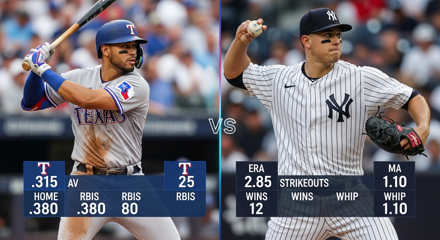 texas rangers vs new york yankees match player stats