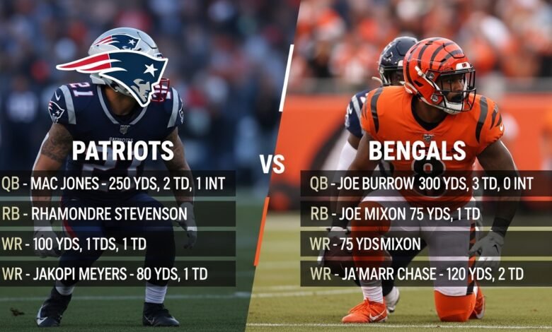 new england patriots vs bengals match player stats