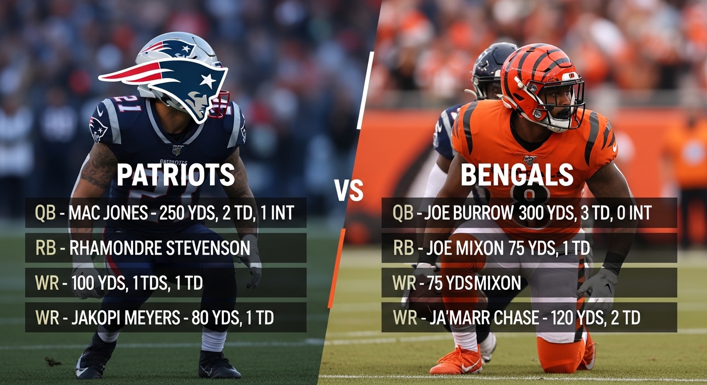new england patriots vs bengals match player stats