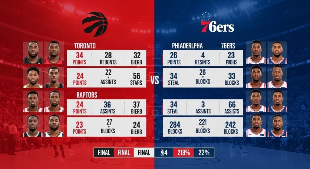 toronto raptors vs 76ers match player stats