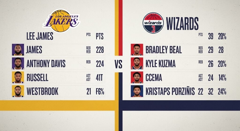 lakers vs washington wizards match player stats