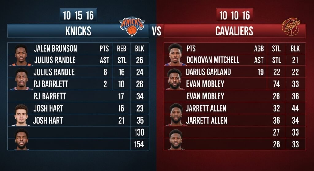 knicks vs cleveland cavaliers match player stats