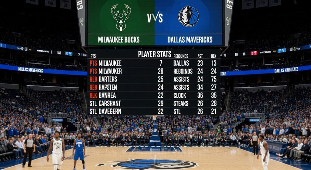 milwaukee bucks vs dallas mavericks match player stats